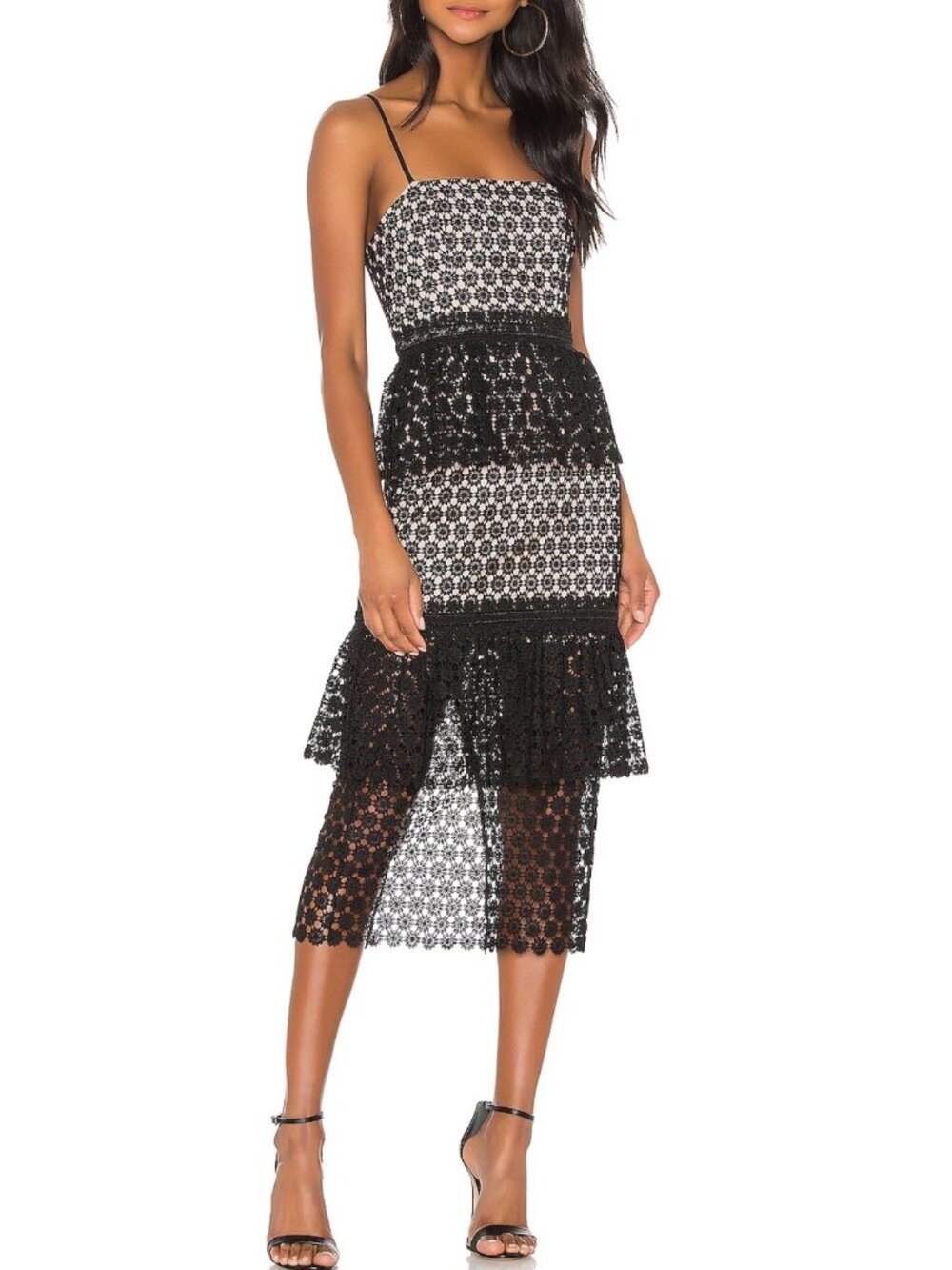 NBD Dolores Midi Dress | Size Small | Black Embroidered Eyelet Ruffle